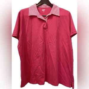 LANDS END PINK WHITE CHECKERED COLLAR SHORT SLEEVE PLUS 2X COTTON POLO TOP